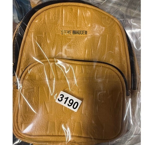 Steve Madden Yellow Embossed Logo Mini Backpack Mustard Tassel -corner peeling - Picture 8 of 11
